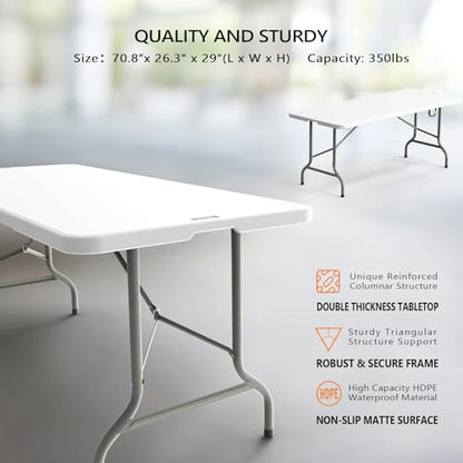VINGLI 6-Foot Portable Plastic Folding Table,Rectangular HDPE Tabletop Foling Table for Indoor and Outdoor Use with Carrying Handle,White 100 Pack - size: 100 Pack