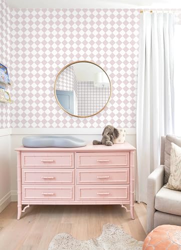 Safiyya Pink Wallpaper Geometric Checkered Peel and Stick Wallpaper Self Adhesive Removable Contact Paper Pink Check Wall Paper for Bedroom Nursery Room Cabinet 78.7"x 17.3" - color: Pink, size: 17.3" x 78.7"