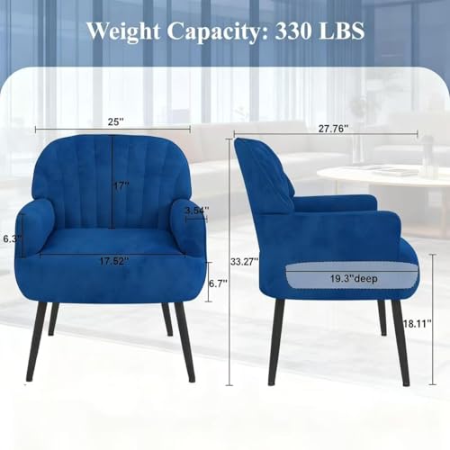 Velvet Accent Chair with Armrest, Modern Curved Back Barrel Chair, Soft Cushion Single Sofa for Living Room Bedroom Office Cafe Blue - color: Blue