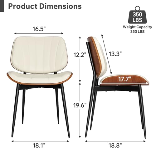 Dining Chairs Set of 6, Mid Century Modern Dining Room Chair, Upholstered Faux Leather Kitchen Chairs with Walnut Bentwood Back and Metal Legs for Kitchen Dining Room Living Room, Beige - color: Beige, size: Set of 6