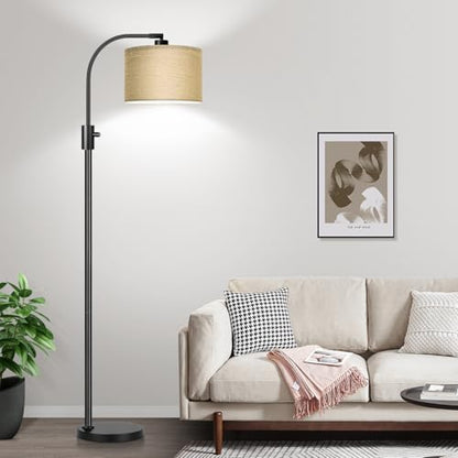 Nintiue Upgraded Modern Arc Dimmable Tall Standing Floor Lamp with Champagne Shade, 1200 Lumens LED Bulb Included, for Living & Reading Room, Bedroom, Office & Nursery, Black - color: Matte Black-Champagne Shade
