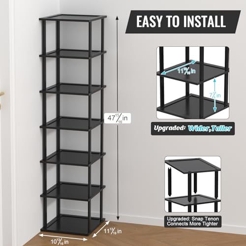 MHXW SXPN Bamboo Free Standing Shoe Rack Shelf Multi Tier Tall Wooden Stackable Shoes Rack Organizer for Closet Front Door Entrance Narrow Vertical Shoe Storage Rack for Corner Stand (Black, 7 Tiers) - color: Black, size: 7 Tiers
