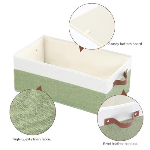 3 Pack Large Capacity Storage Bins Closet Organizer for Shelves | Fabric Closet Storage Baskets Boxes with Leather Handles for Organizing Clothes, Sheets, Jeans, Toys, Books (Green) - style: 3 Pack Green & White