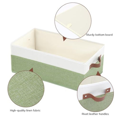 3 Pack Large Capacity Storage Bins Closet Organizer for Shelves | Fabric Closet Storage Baskets Boxes with Leather Handles for Organizing Clothes, Sheets, Jeans, Toys, Books (Green) - style: 3 Pack Green & White