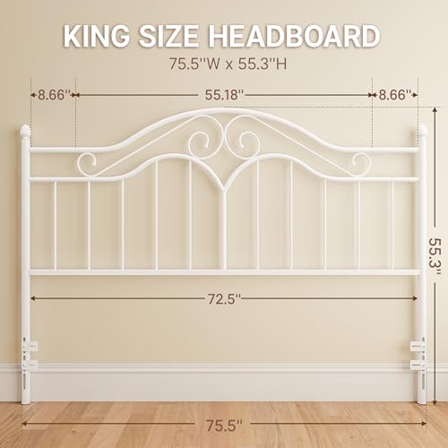 Headboard for King Size Bed Frame Vintage Platform Bed Metal Headboard Only | Height Adjustable,Sturdy and Stable,Easy Assembly,White - color: White, size: King