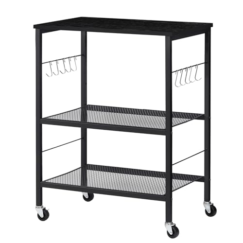LIANTRAL Rolling Cart, 3-Tier Microwave Cart Kitchen Storage On Wheels | Black Utility Cart for Bar Coffee Large Side End Table Nightstand for Home Office - size: Large, style: Black