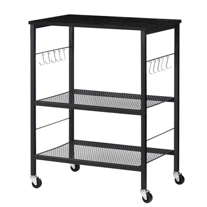 LIANTRAL Rolling Cart, 3-Tier Microwave Cart Kitchen Storage On Wheels | Black Utility Cart for Bar Coffee Large Side End Table Nightstand for Home Office - size: Large, style: Black