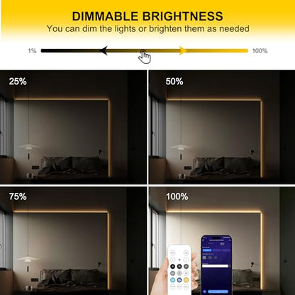 Pandery COB LED Strip Lights Warm White,24V Dimmable led Light Strip KIT with Remote and app Control,2700K 32.8FT/2 * 5m 8mm Wide Ra>90 Cuttable Flexible Strip Lights for Bedroom,Wardrobe,Cabinet - color: 2700K Warm white, size: 32.8FT