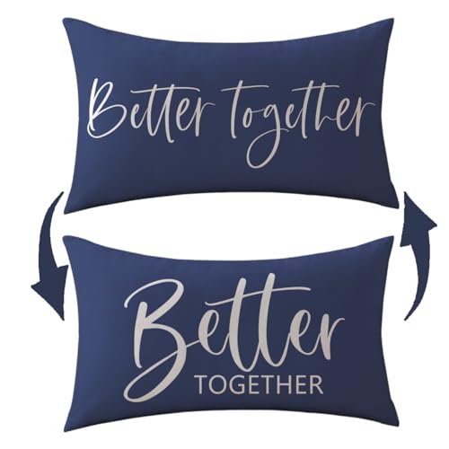ULOVE LOVE YOURSELF Better Together Lumbar Throw Pillow Cover Romantic Couple Reversible Decorative Pillowcase12''x20'' Double-Sided Print Cushion Cover for Bed/Sofa (Blue) - color: Blue