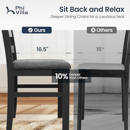PHI VILLA Dining Table Set for 4, Marble Design Kitchen Table and Chairs | Marble Tabletop, Solid Rubber Wood, Padded Cushion Chairs, Space Saving, Easy Assembly, White Marble&Gray - color: Venatino White Marble&gray