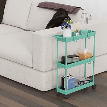 Simple Houseware 3-Tier Slim Rolling Cart w/Handle 5.5" Wx27.5 H, Turquoise | Storage Cart for Narrow Space (5.5-Inch Wide) Kitchen, Bathroom, Laundry Room - color: Turquoise