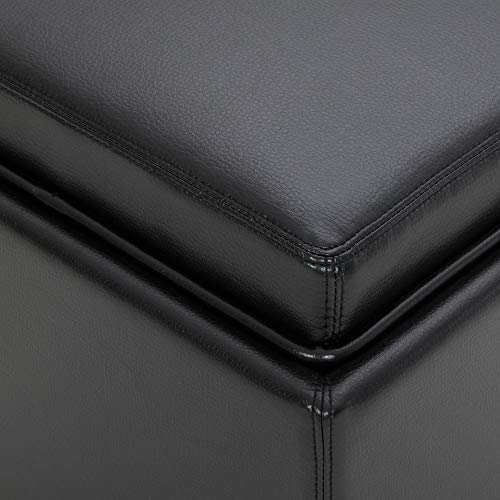 CHITA Storage Ottoman Cube with Tray Lid, Small Footstool with Storage, Square End Table for Living Room and Bedroom, Faux Leather in Black - color: Black