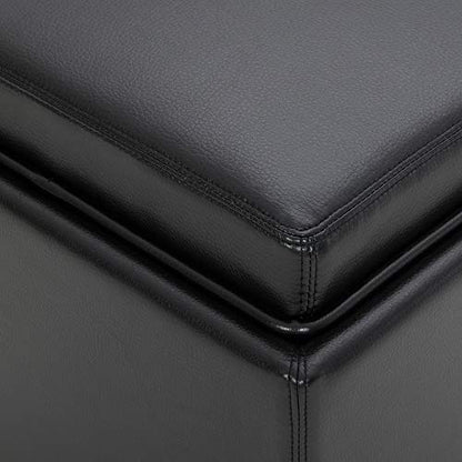 CHITA Storage Ottoman Cube with Tray Lid, Small Footstool with Storage, Square End Table for Living Room and Bedroom, Faux Leather in Black - color: Black