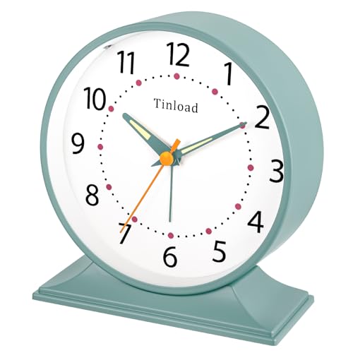 Tinload 4.5" Antique Retro Analog Alarm Clock, Small Silent Bedside Desk Clock with Manual Light, Battery Operated, Snooze, for Living Room, Bedroom, Bedside, Desk(Green) - color: Green