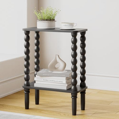 Veegle Narrow Side Table, Small End Table with Storage Shelf, 2-Tier Small Coffee Tables for Living Room, Bedroom, Narrow Spaces (Black) - color: Black-2 Tier Shelf