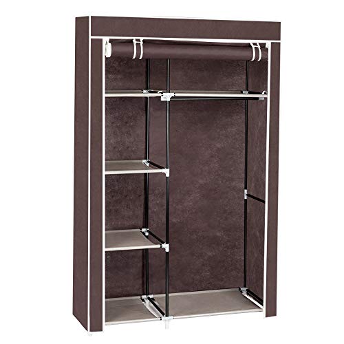 Closet Wardrobe Organizer, Portable Bedroom Clothes Storage Closet Shelf Dustproof Fabric Wardrobe Rack in Brown - color: Brown