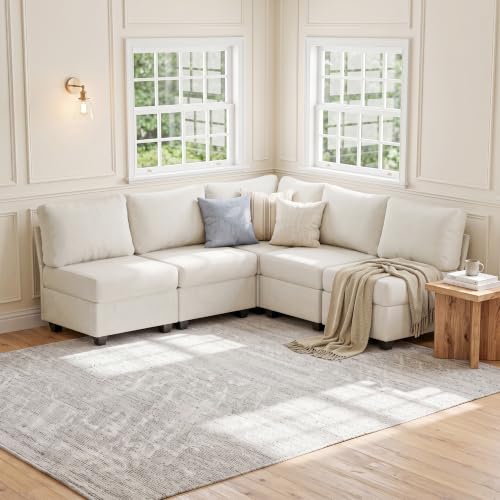 Breakfast Nook Bench with Storage, 5 Seats Modular Corner Banquette Seating | Dining Settee Couch, Hidden Storage, Modular L Shaped Upholstered Backrest, Fits Kitchen Dining Nooks, Beige - size: 5 Seats
