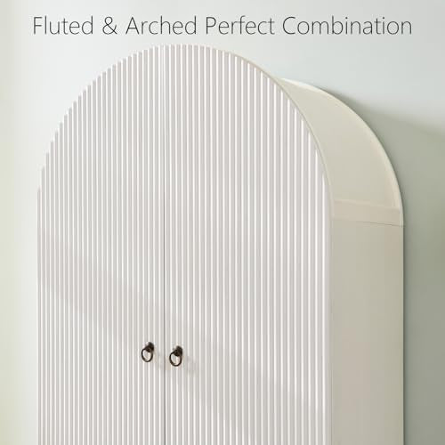 IFGET 71" Tall Arched Pantry Cabinet, Fluted Kitchen Storage Cabinet with Adjustable Shelves and 2 Large Drawers, Freestanding Morden Versatile Cupboard for Living Room, Bathroom, White - color: White