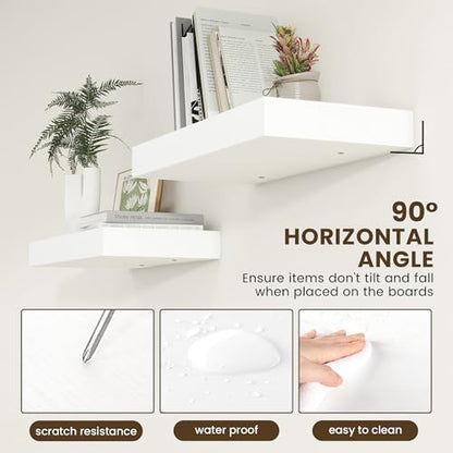 Deep Floating Shelves, 24'' x 12'' White Shelves for Wall Set of 1 | Invisible Brackets, Engineered Wood, Mounting Hardware Included, 40LBS, Bathroom, Laundry Room, Kitchen, Living Room - color: White, size: 24W x 11.6D x 2H, 1 Pack