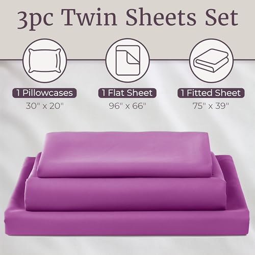 Lavish Home 3-Piece Brushed Microfiber Twin Sheet Set - Bedding with Wrinkle and Stain-Resistant Fitted and Flat Sheets Plus Pillowcase (Purple) - color: Purple, size: Twin