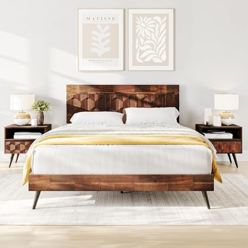 Bme Georgina Queen Bedframe, Geometric Headboard, Mid Century, Dark Choco - color: Dark Chocolate, size: Queen, style: Bed Frames