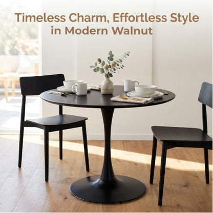 Small Round Dining Table 32" Tulip Table with Metal Pedestal, Black | Tulip Table with Metal Pedestal & Thick MDF Top, Mid Century Small Bistro Table for Kitchen & Living Room - color: Black-b, size: 31.5"D x 31.5"W x 29.1"H