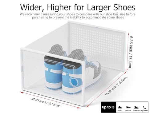 Kuject XX-Large Shoe Storage Boxes 12 Pack, Clear Stackable Shoe Organizer | Shoe Case for Closet, Entryway & Under-Bed Storage, Drop-Front Design, Space-Saving Solution for Family Organization,White - color: White, size: XX-Large