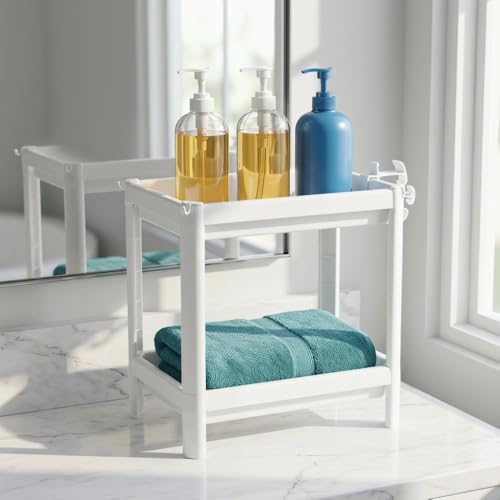 Bathroom Tower Shelf, White Plastic Freestanding Storage Rack, Narrow Standing Shelf Unit for Bathroom Kitchen Bedroom(2 Layers) - size: 2 Layers