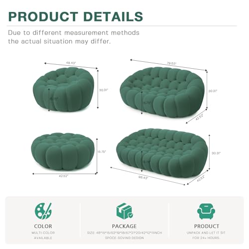 Modular Sectional Sofa,Bubble Couch Set,1 Seater+ Ottoman,Modern Upholstered Bean Bag Sofa Couch Mesh Fabric Lazy Floor Chair Living Roon Sets (Green) - color: Green, size: 48"+42"