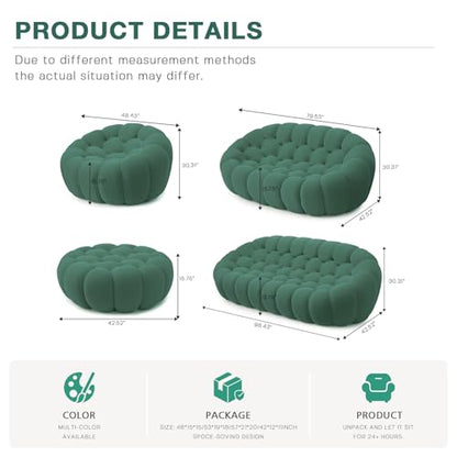 Modular Sectional Sofa,Bubble Couch Set,1 Seater+ Ottoman,Modern Upholstered Bean Bag Sofa Couch Mesh Fabric Lazy Floor Chair Living Roon Sets (Green) - color: Green, size: 48"+42"