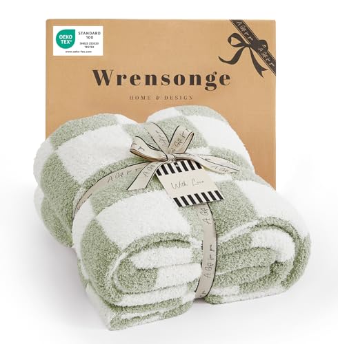 Soft Checkered Throw Blanket for Couch-Cozy Warm Knitted Blankets | Lightweight Warm Fluffy Decor for Women, Mom, Her & Girls, Sofa, Chair, Bed, 50x70in, Sage Green - color: Aloe Sage, size: Throw-XL(50"x 70")