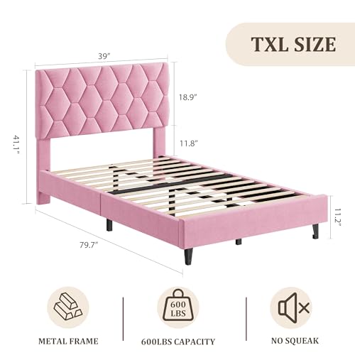 GAOMON Pink Twin XL Bed Frame with Upholstered Headboard, Heavy-Duty Platform Bed Frame with Strong Wood Slats, No Box Spring Needed/Noise Free/Easy Assembly - color: Pink, size: Twin XL