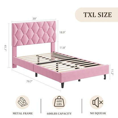 GAOMON Pink Twin XL Bed Frame with Upholstered Headboard, Heavy-Duty Platform Bed Frame with Strong Wood Slats, No Box Spring Needed/Noise Free/Easy Assembly - color: Pink, size: Twin XL