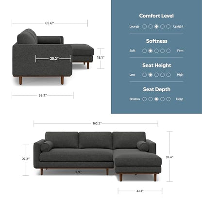 SIMPLIHOME Morrison Sofa and Ottoman 2-Piece Set in Charcoal Grey - color: Charcoal Grey, style: Right Sectional Sofa
