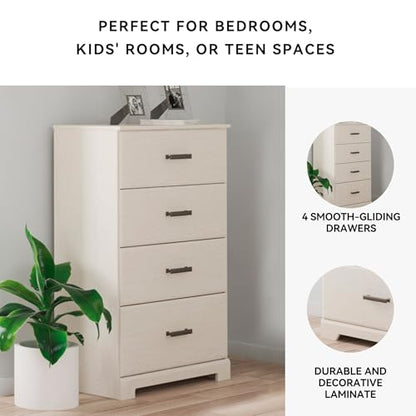 Signature Design by Ashley Stelsie Tall Dresser, White Chest with Four Smooth‑Gliding Drawers, Storage Furniture for Bedroom or Closet, 30.24" W x 46.34" H - color: White, style: Chest of Drawers