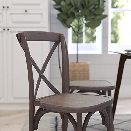 Merrick Lane Bardstown X-Back Bistro Style Wooden Dining Chair for Kitchens and Dining Rooms, High-Back Wood Stackable Kitchen Chair, Dark Driftwood - color: Dark Driftwood