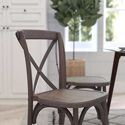 Merrick Lane Bardstown X-Back Bistro Style Wooden Dining Chair for Kitchens and Dining Rooms, High-Back Wood Stackable Kitchen Chair, Dark Driftwood - color: Dark Driftwood