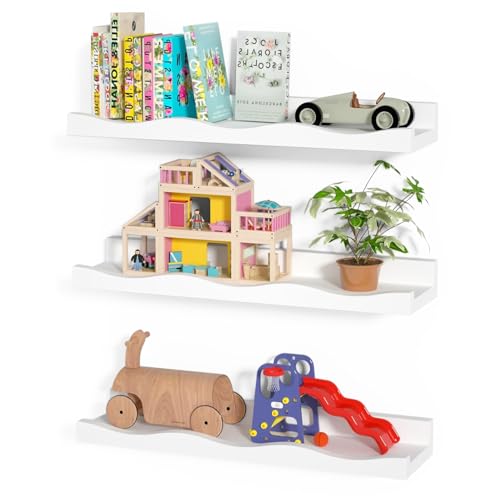 AZSKY Floating Bookshelf for Kids, Cloud Picture Ledge Shelf - White, 15.7 Inches, Nursery Book Shelves Set of 3, Floating Shelves Baby & Toddler Room Decor - color: White, size: 16Inch