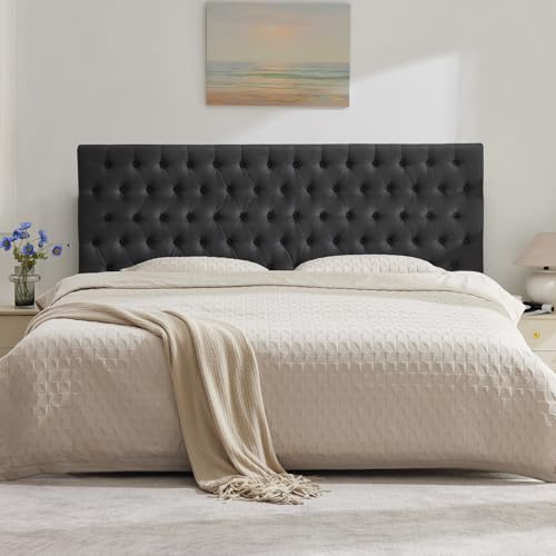 Upholstered Queen Headboard Only, Premium Linen Button Tufted Headboards, Adjustable Solid Wood Head Board, Padded Headboard with Solid Wood Legs in Bedroom (Dark Gray) - color: Dark Grey, size: High Queen
