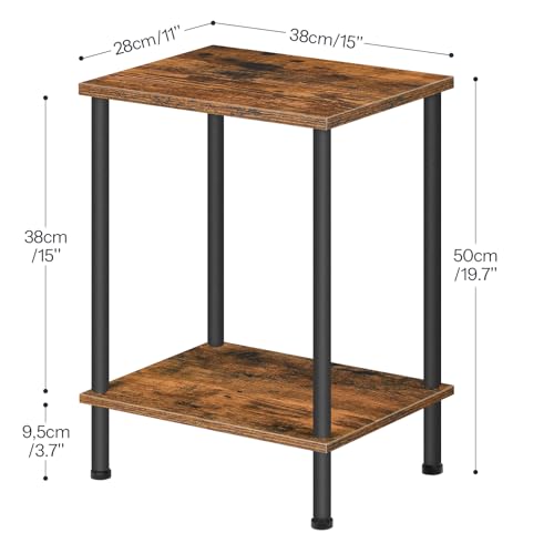 HOOBRO End Table, Small Side Table, Nightstand with 2-Layer Storage Shelves, Sofa Table for Small Spaces, Living Room, Bedroom, Stable Frame, Easy Assembly, Rustic Brown BF09BZ01 - color: Rustic Brown + Black