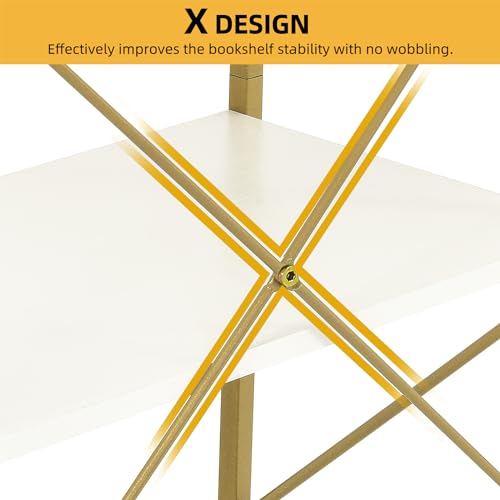 DWVO Gold Bookshelf | Modren 5 Tier Bookcase, Storage Shelves Organizer Standing Shelf, Display Rack Book Shelves for Bedroom,Living - color: Gold