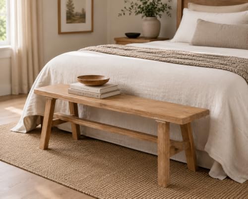 Solid Wood Bench, 39.4" Entryway Bench, Rustic Farmhouse Wooden Bench Indoor, Long Narrow Wood Bench for Dining Room, Hallway, Bedroom End of Bed, Living Room - size: 39.4in