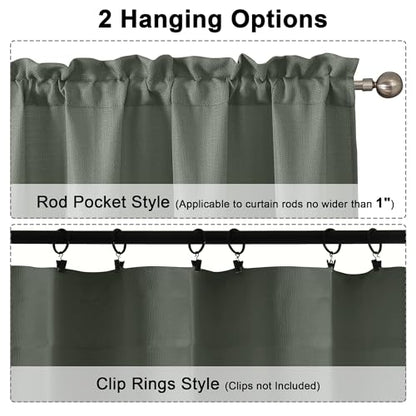 Chyhomenyc Bennet Olive Green Window Valance, Faux Linen Slub Textured Semi Sheer Small Kitchen Cafe Valance for Bathroom Laundry Basement, 30 Wx14 L, 2 Piece - color: Olive Green, size: 30"W x 14"L (Pack of 2)