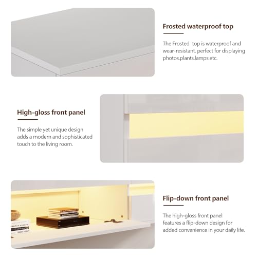 basenji 71" Floating TV Stand Wall Mounted,Solid Wood Entertainment Center with LED Lighting & Power Outlet, High-Gloss Modern Media Console for TVs up to 85",Tv Consoles for Living Room,White - color: White