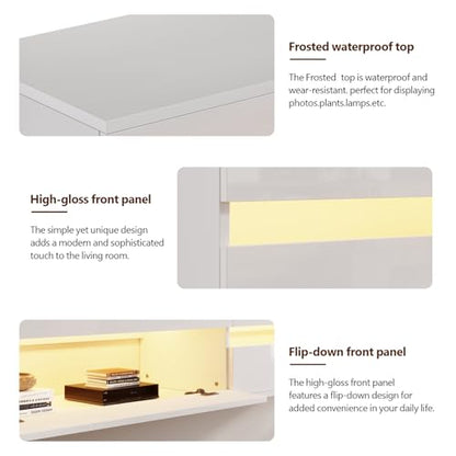 basenji 71" Floating TV Stand Wall Mounted,Solid Wood Entertainment Center with LED Lighting & Power Outlet, High-Gloss Modern Media Console for TVs up to 85",Tv Consoles for Living Room,White - color: White