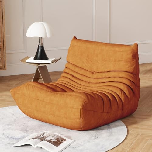 Bean Bag Chair for Adults, Memory Foam Bean Bag Sofa with Waterproof Fabric | Dark Orange, armless lounge shape with no wall support, ideal for apartments, reading nooks, gaming rooms, and movie nights - color: Darkorange, size: Single