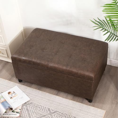 Rectangular Lift Top Storage Ottoman Bench, Faux Leather Storage Bench for Living Room Entryway Bedroom,Espresso - color: Espresso