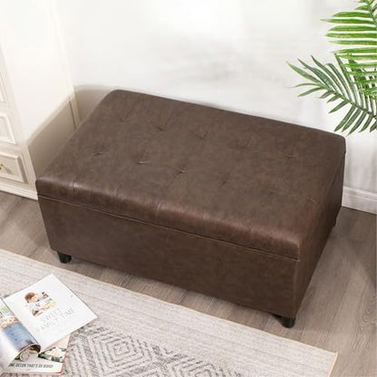 Rectangular Lift Top Storage Ottoman Bench, Faux Leather Storage Bench for Living Room Entryway Bedroom,Espresso - color: Espresso