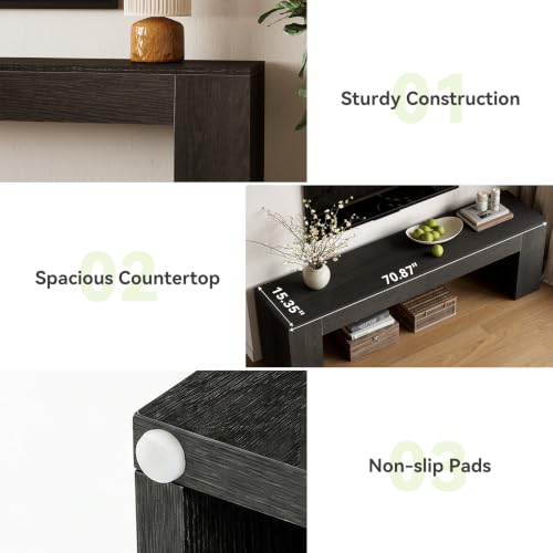 LITTLE TREE 70.8" TV Stand, Wooden Entertainment Center, Low TV Console Table for TVs Up to 80", Modern Chic Entertainment Center for Living Room, Bedroom, Apartment, Black, Easy Assembly