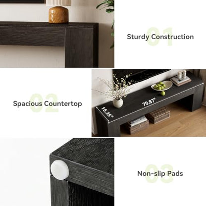 LITTLE TREE 70.8" TV Stand, Wooden Entertainment Center, Low TV Console Table for TVs Up to 80", Modern Chic Entertainment Center for Living Room, Bedroom, Apartment, Black, Easy Assembly
